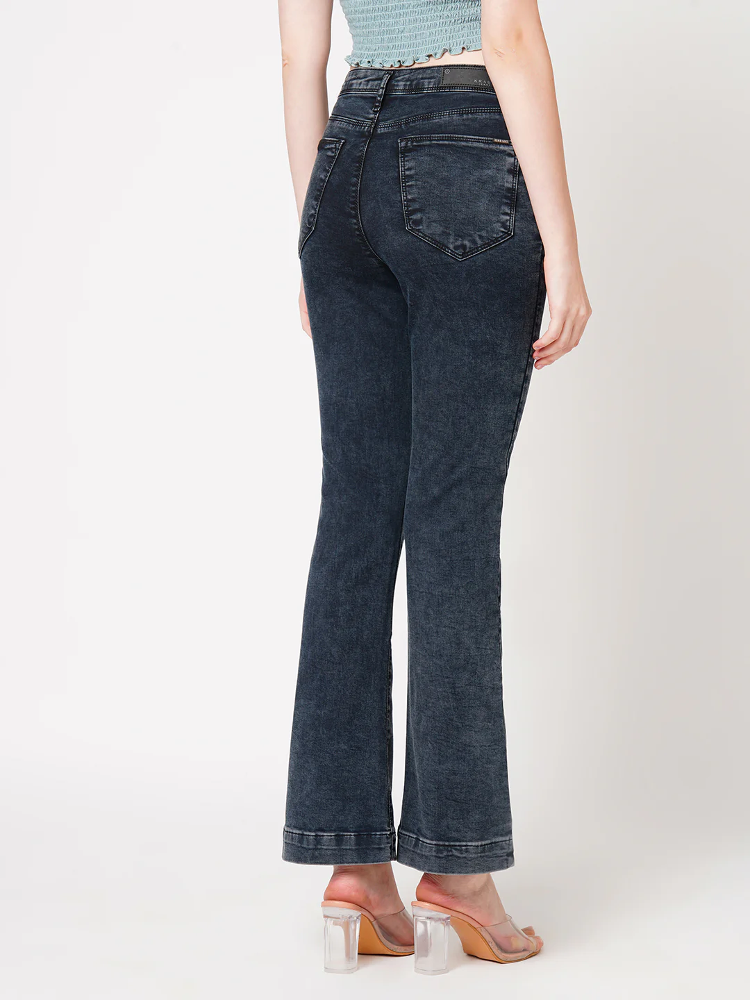 Women Carbon Black Mini Flare Jeans - Image 3