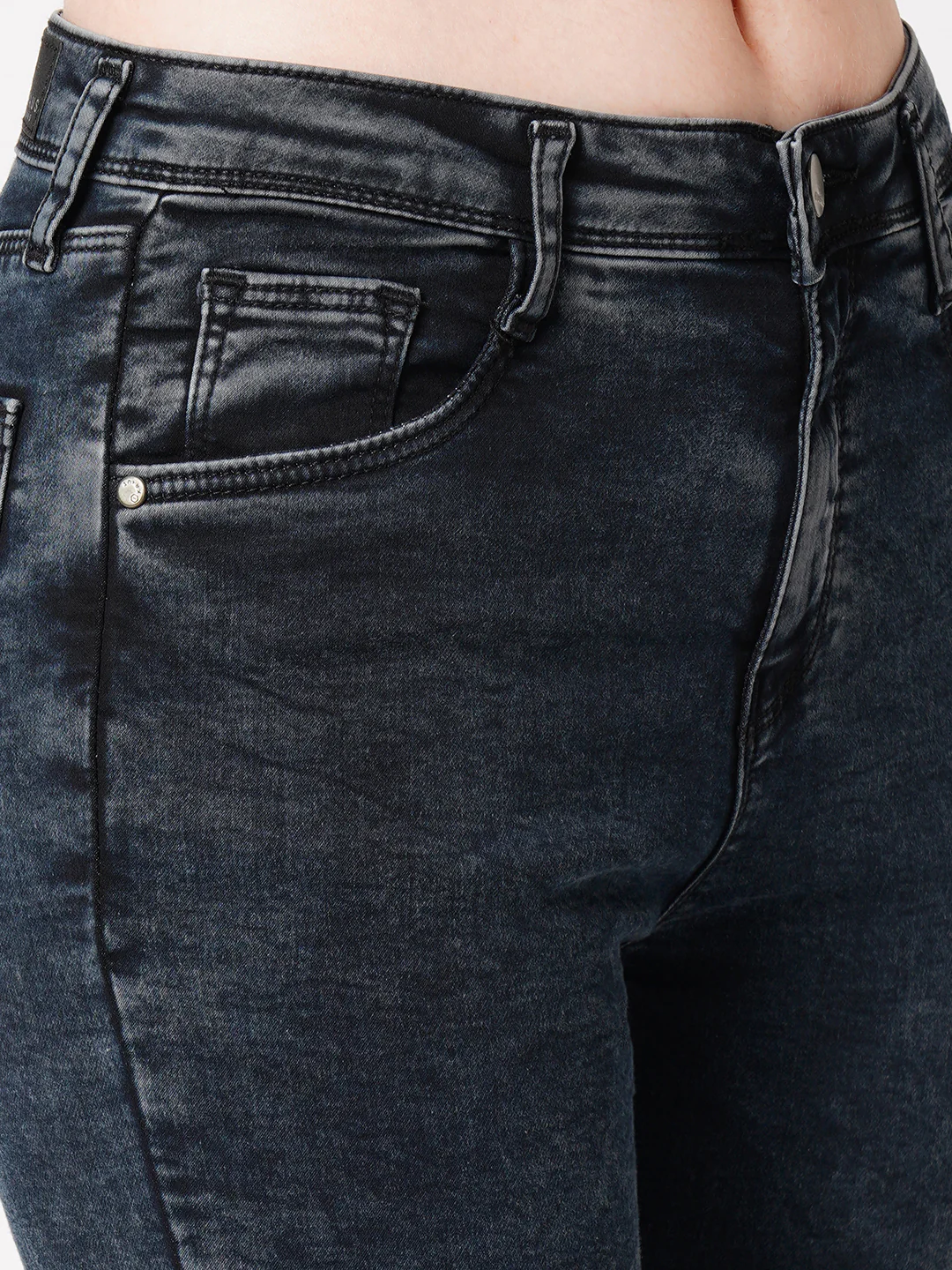 Women Carbon Black Mini Flare Jeans - Image 4