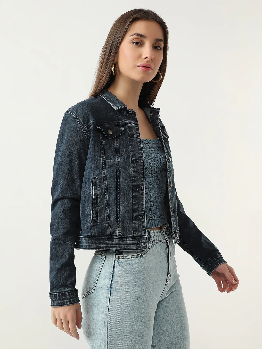 Women Carbon Blue Denim Jacket - Image 4