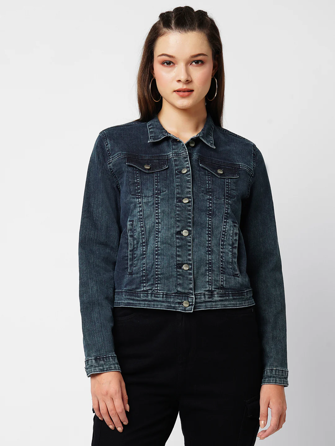 Women Carbon Blue Denim Jacket - Image 2