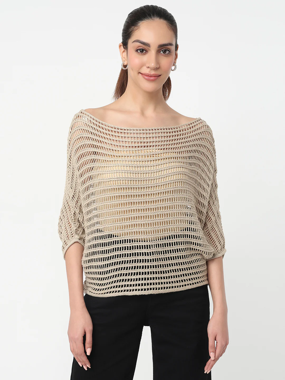 Women Champagne Slim Fit Batsleeve Top - Image 2