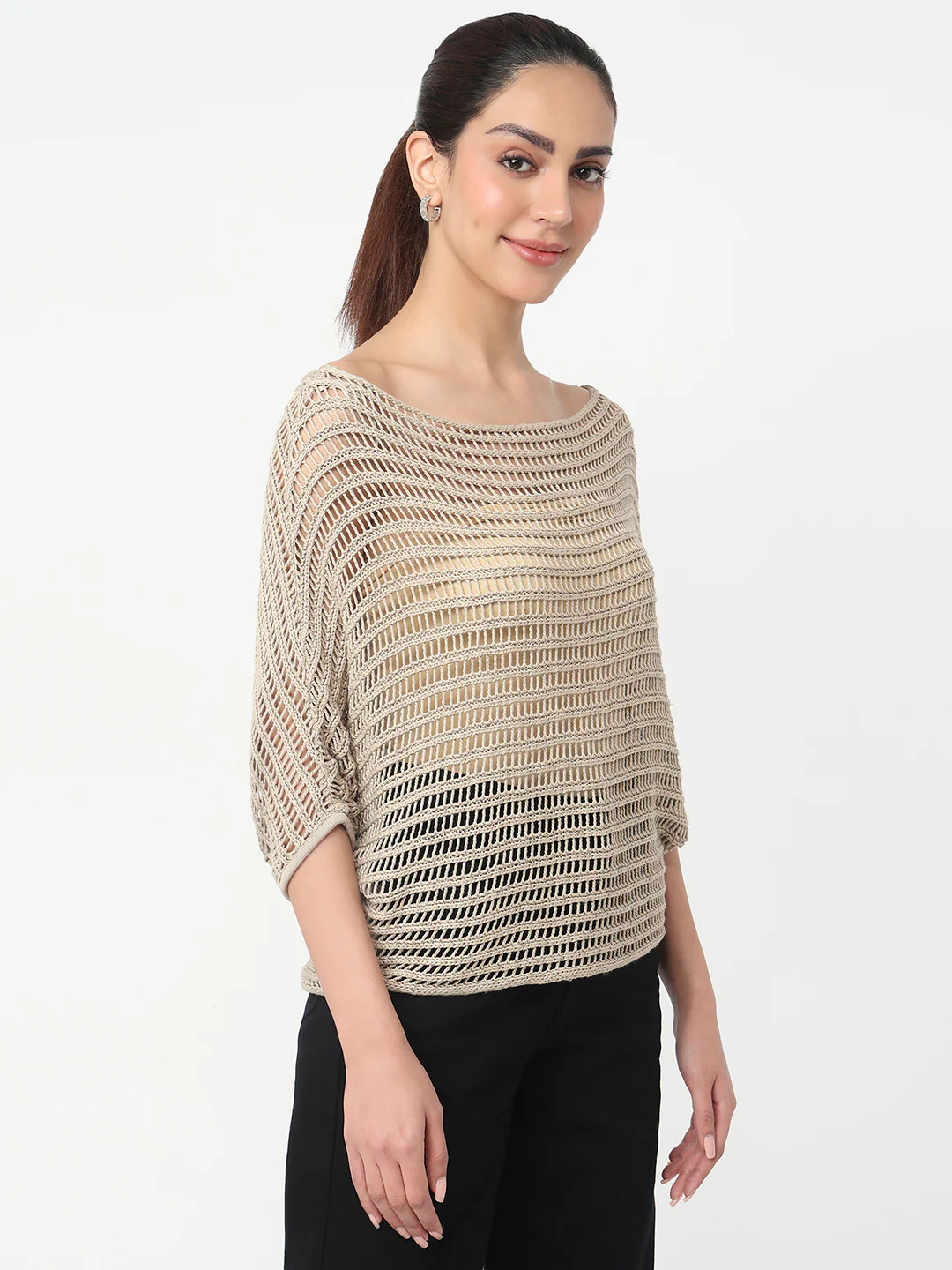 Women Champagne Slim Fit Batsleeve Top - Image 5