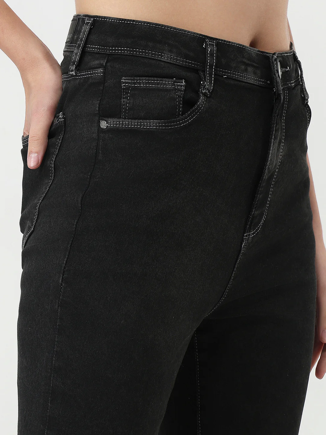 Women Charcoal Black High-Rise Flare Jeans - Image 6