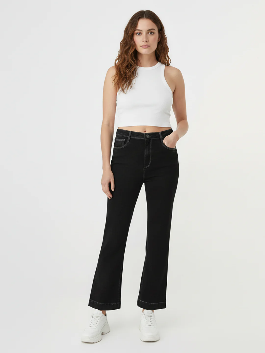 Women Charcoal Black High-Rise Mini Flare Jeans - Image 4