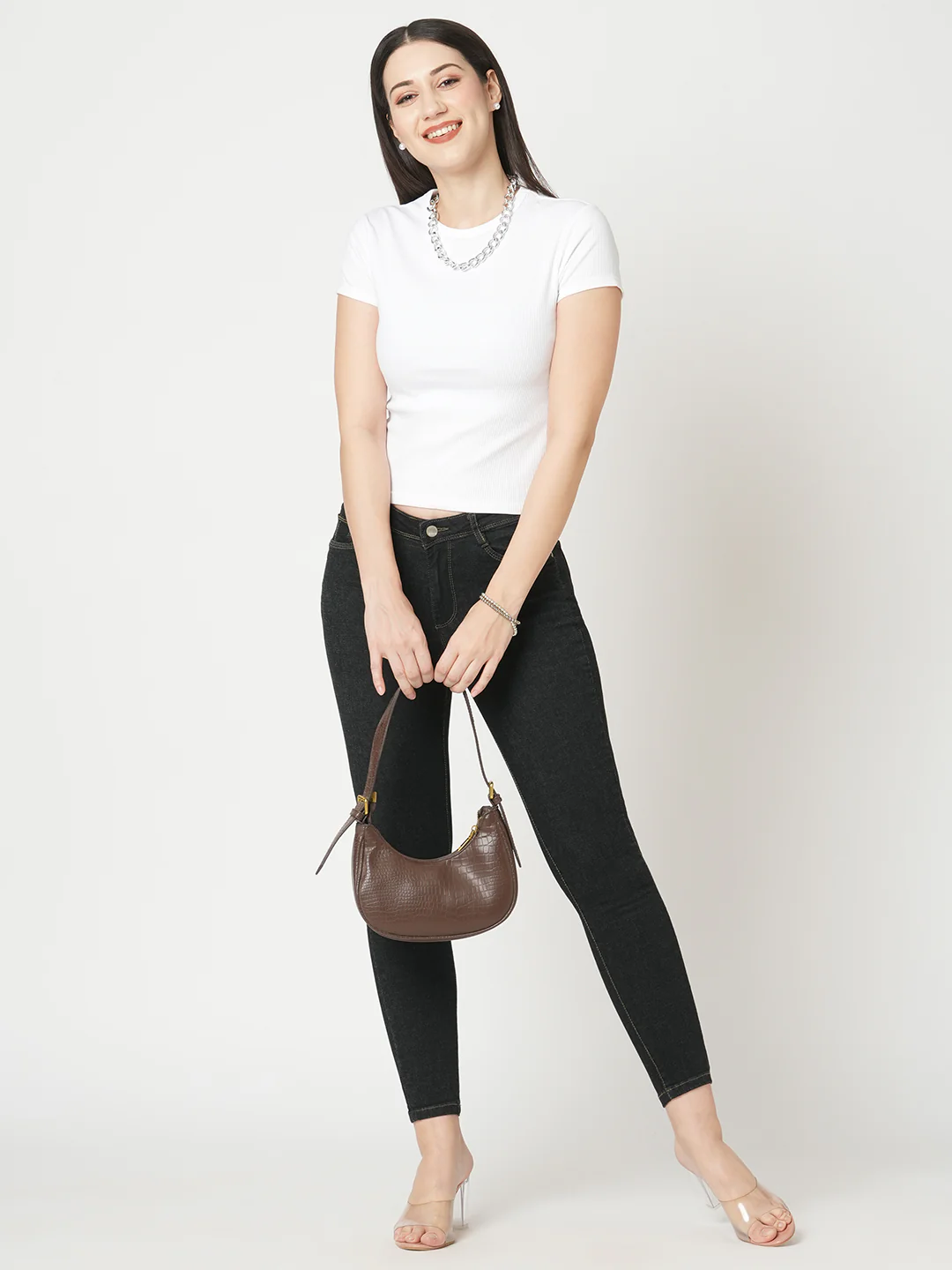 Women Charcoal Black High-Rise Skinny Jeans - Image 2