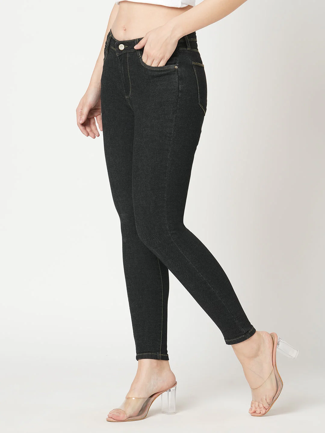 Women Charcoal Black High-Rise Skinny Jeans - Image 5