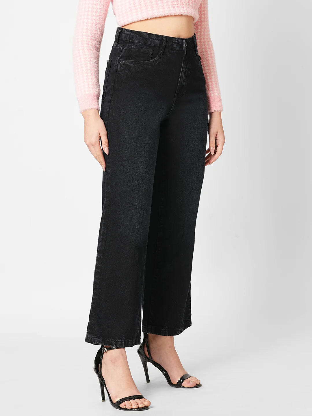 Women Charcoal Black Wide Leg Jeans - Image 5
