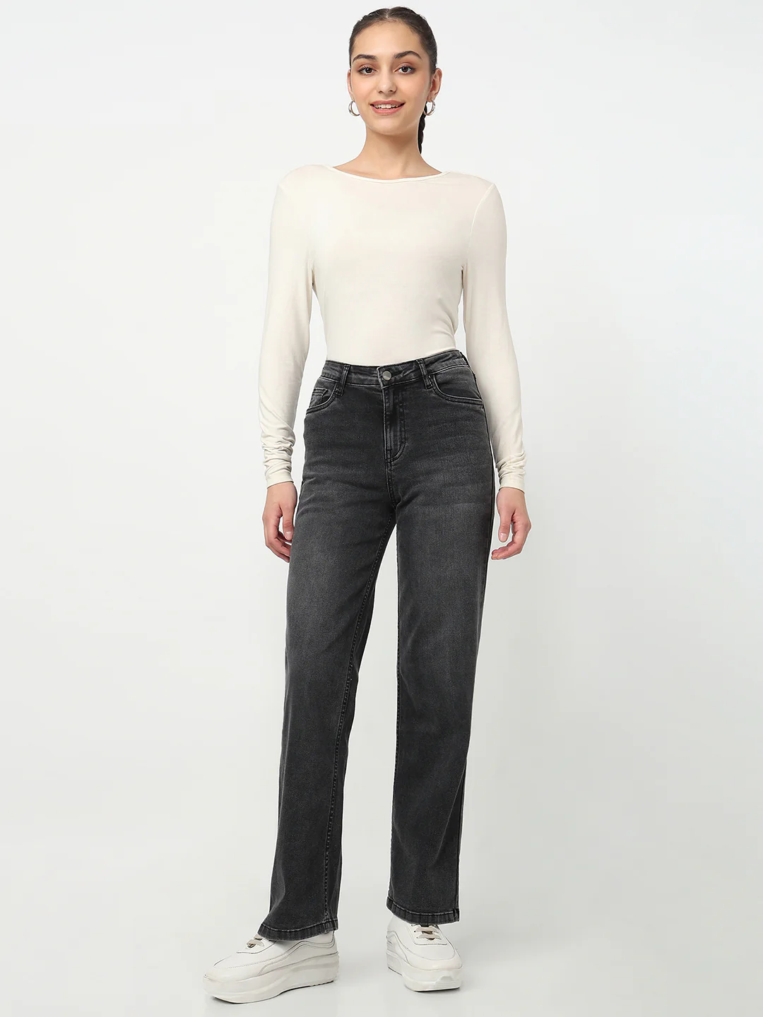 Women Charcoal High-Rise Baggy Jeans - Image 4