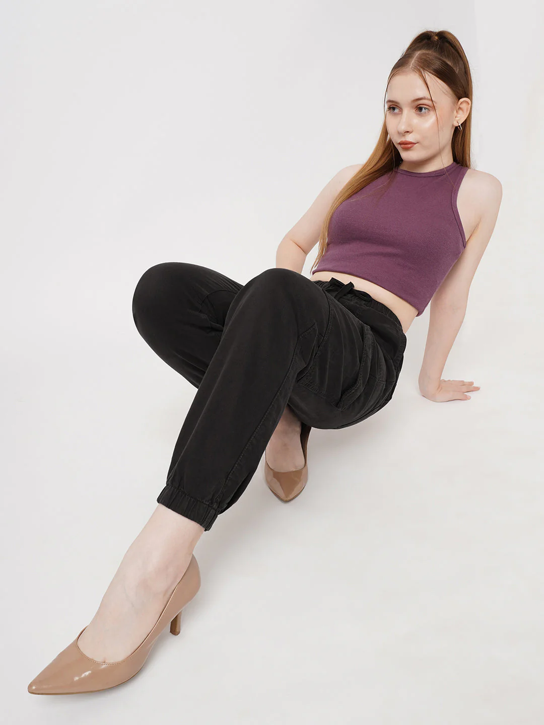 Women Charcoal High-Rise Cargo Joggers