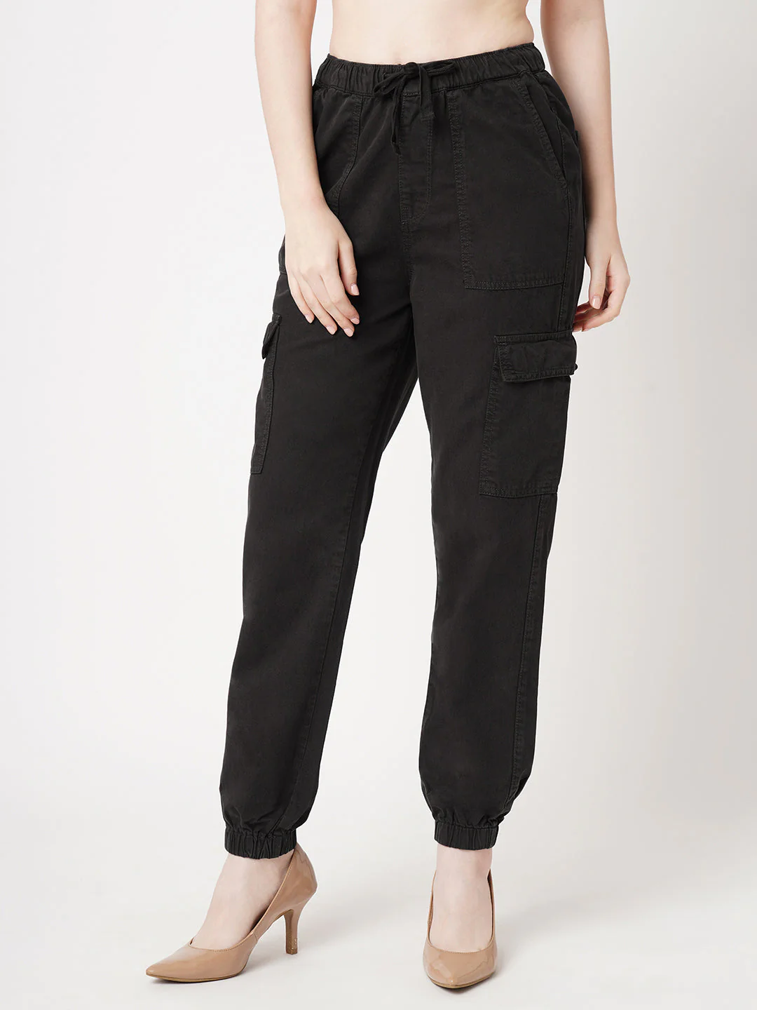 Women Charcoal High-Rise Cargo Joggers - Image 6
