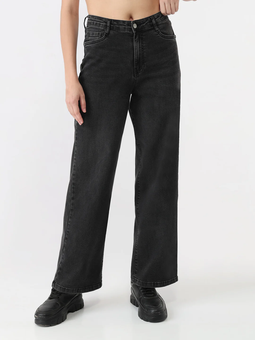 Women Charcoal High-Rise Loose Straight Jeans - Image 2
