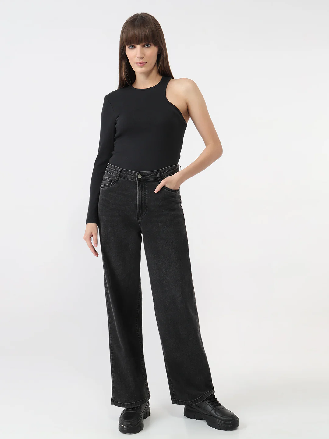 Women Charcoal High-Rise Loose Straight Jeans - Image 4