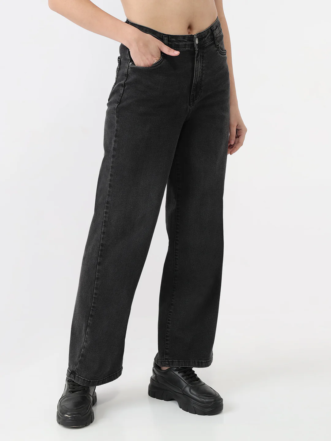 Women Charcoal High-Rise Loose Straight Jeans - Image 5