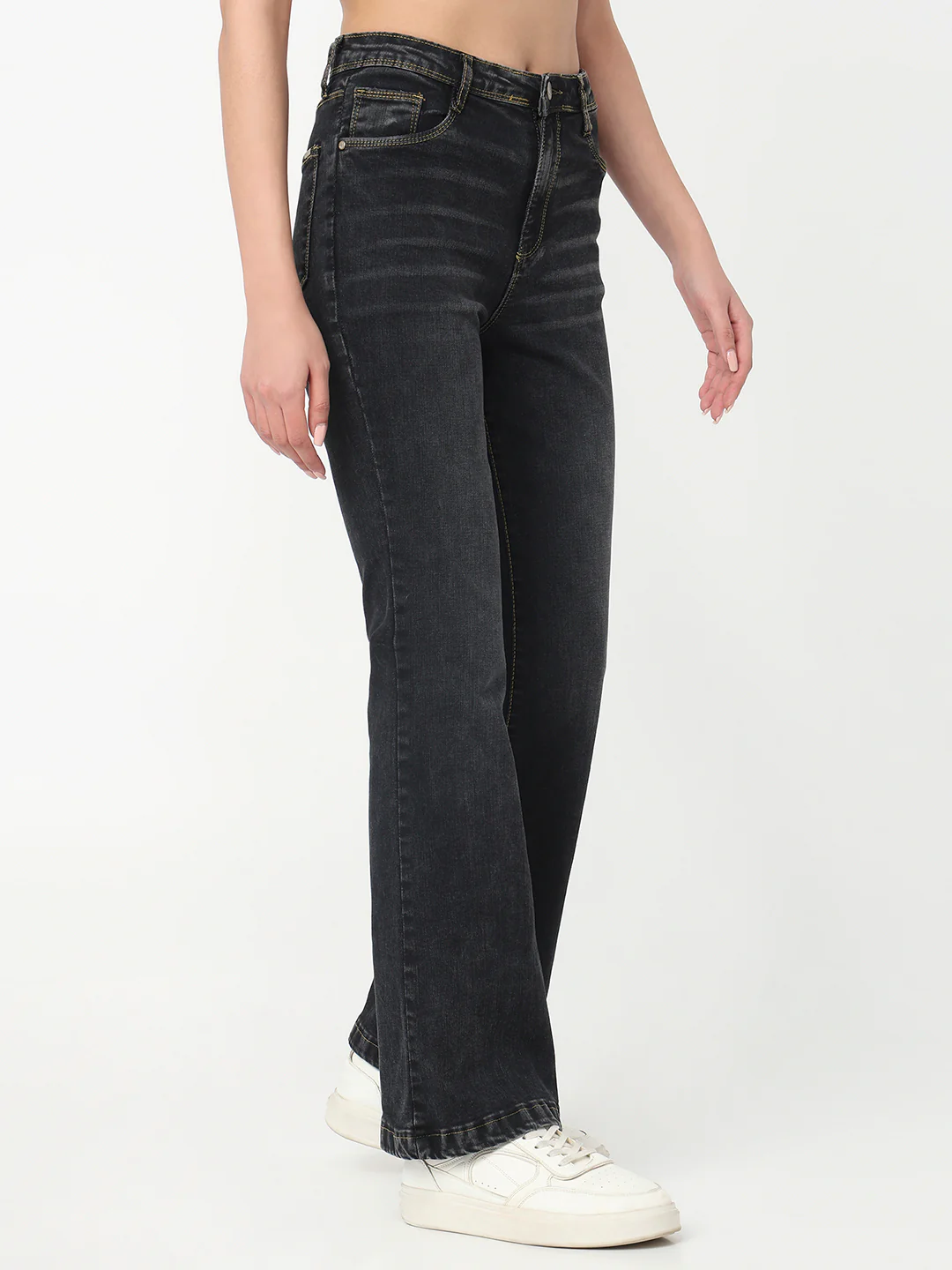 Women Charcoal High-Rise Mini Flare Jeans - Image 6