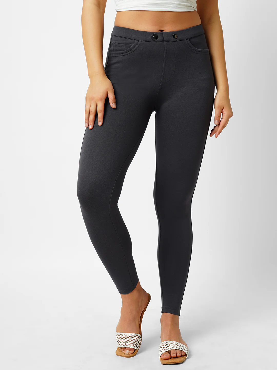 Women Charcoal High-Rise Skinny Treggings - Image 2