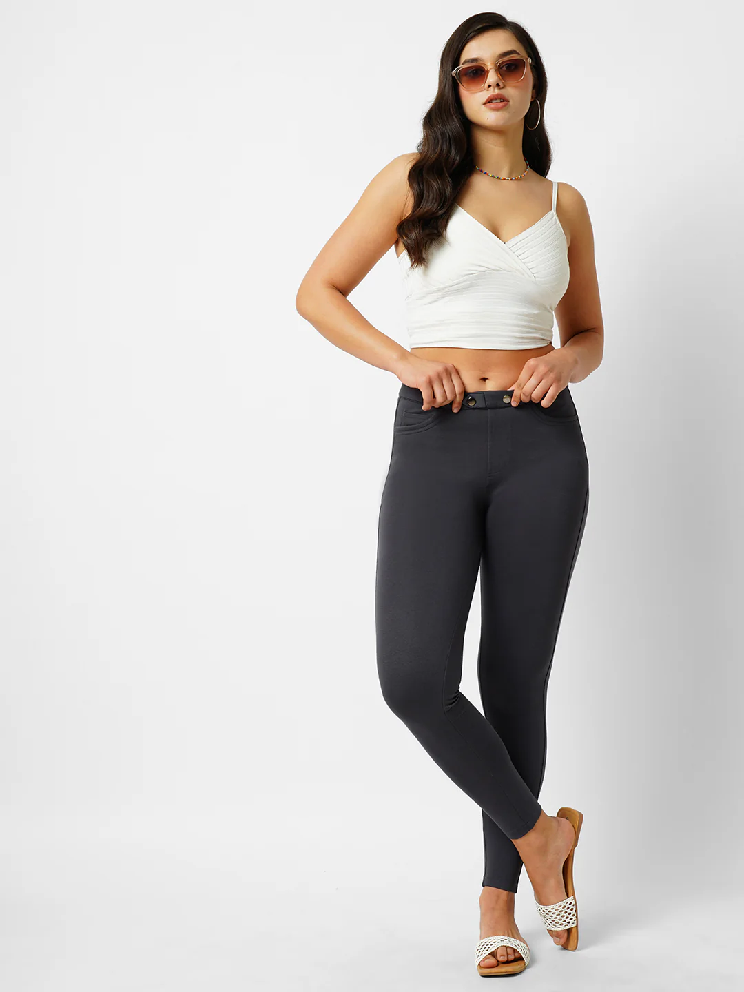 Women Charcoal High-Rise Skinny Treggings - Image 4