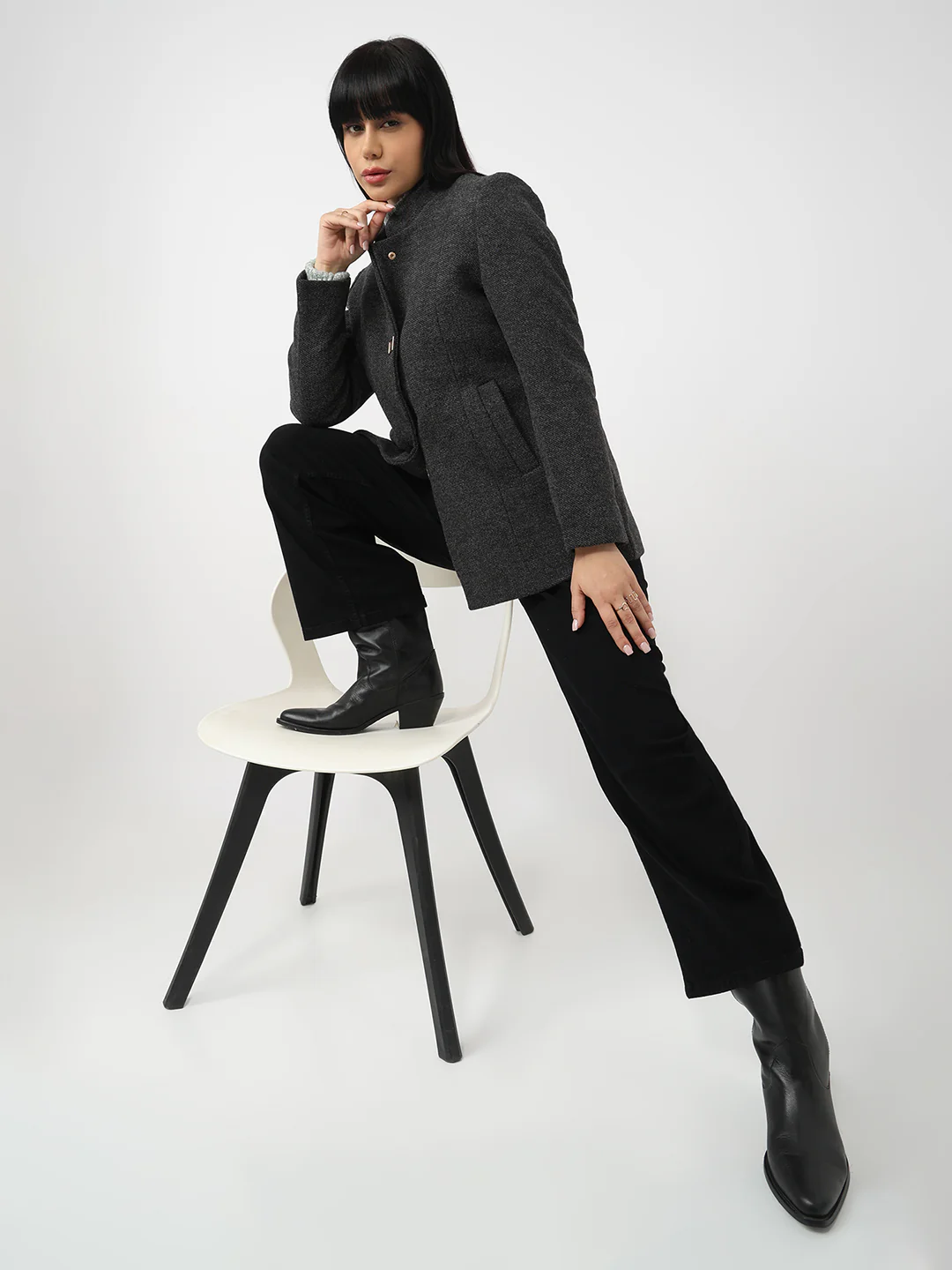 Women Charcoal Slim Fit Coat