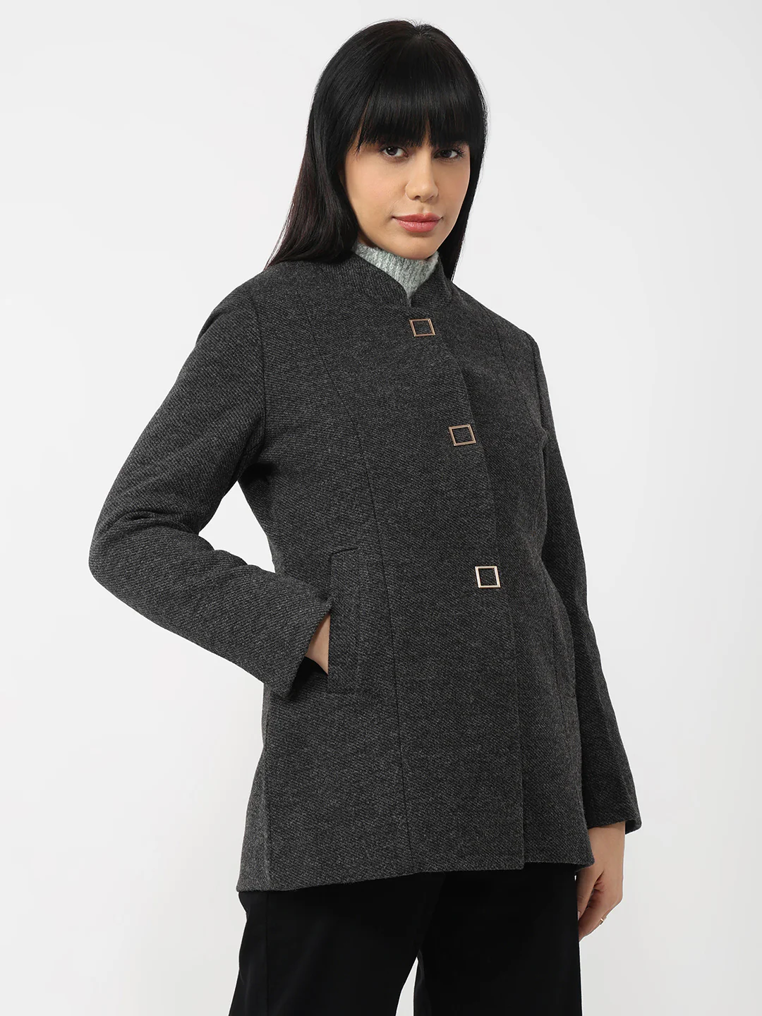 Women Charcoal Slim Fit Coat - Image 4