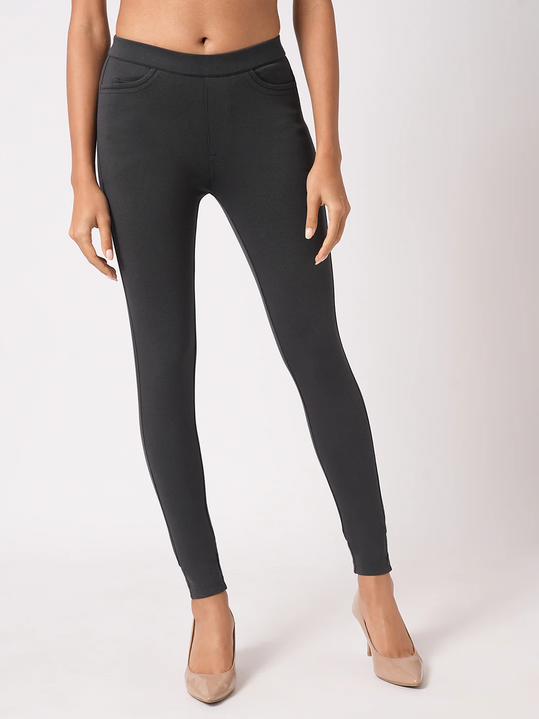 Women Charcoal Straight Fit Treggings - Image 2
