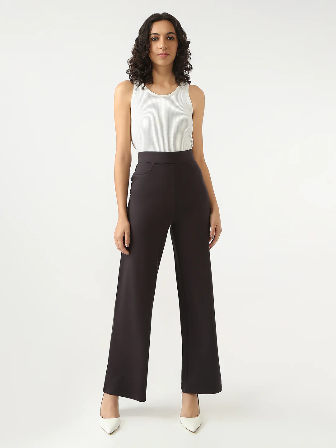 Women Charcoal Wide Leg Treggings - Image 4