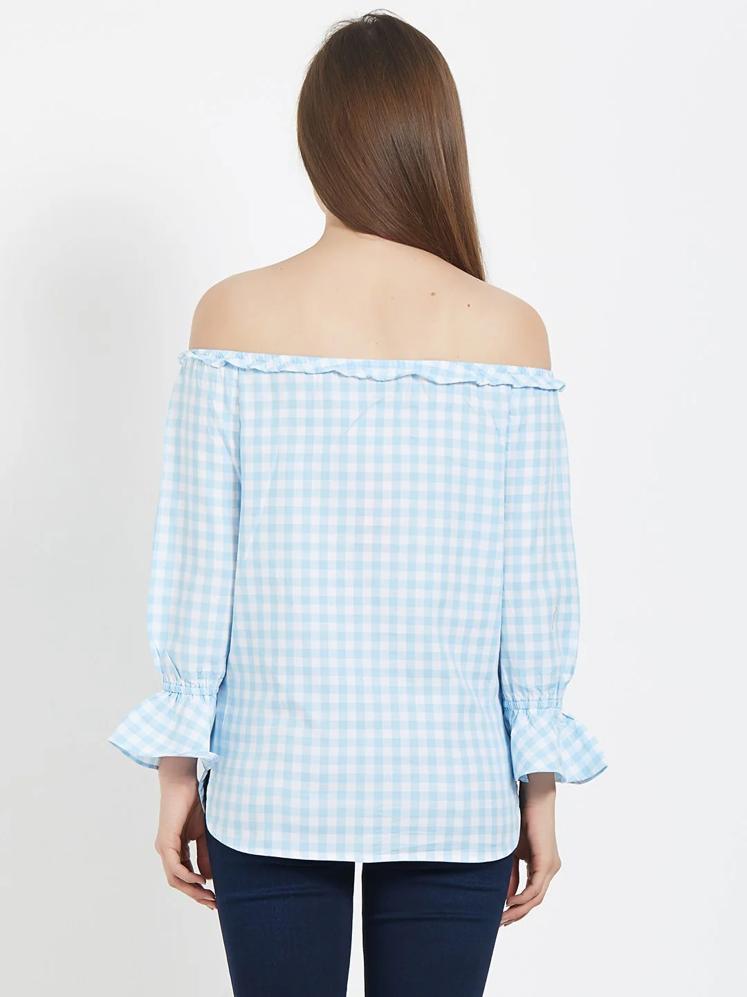 Women Checked Bardot Top - Image 3