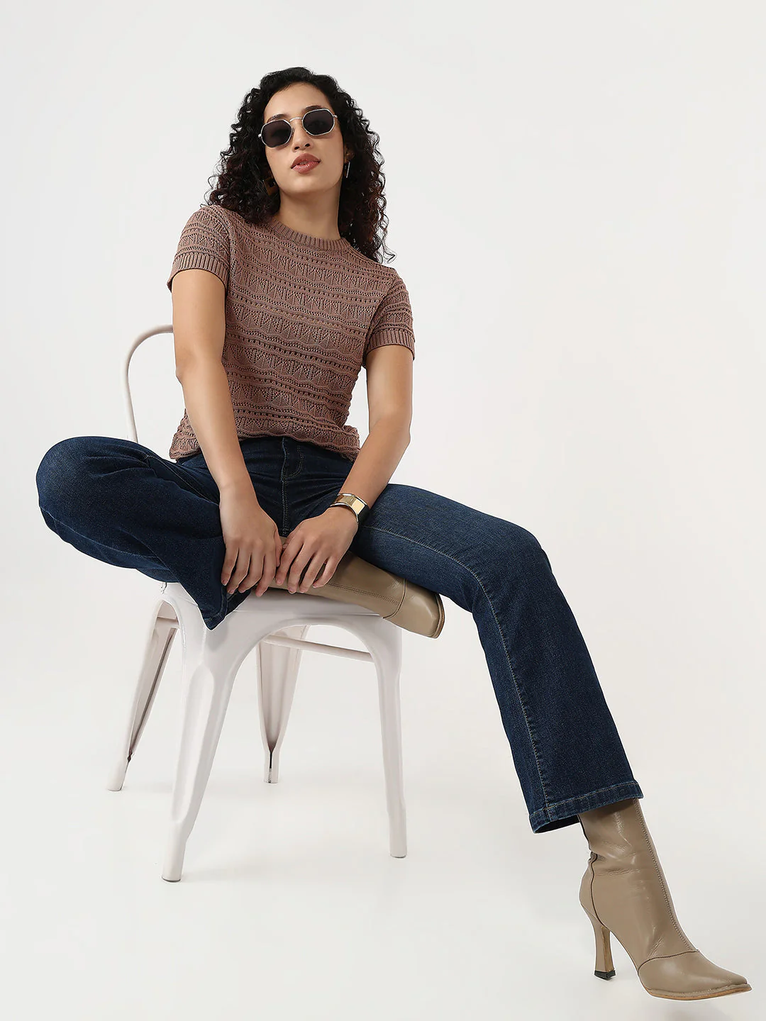 Women Chocolate Malt Slim Flat Knit Top - Image 3