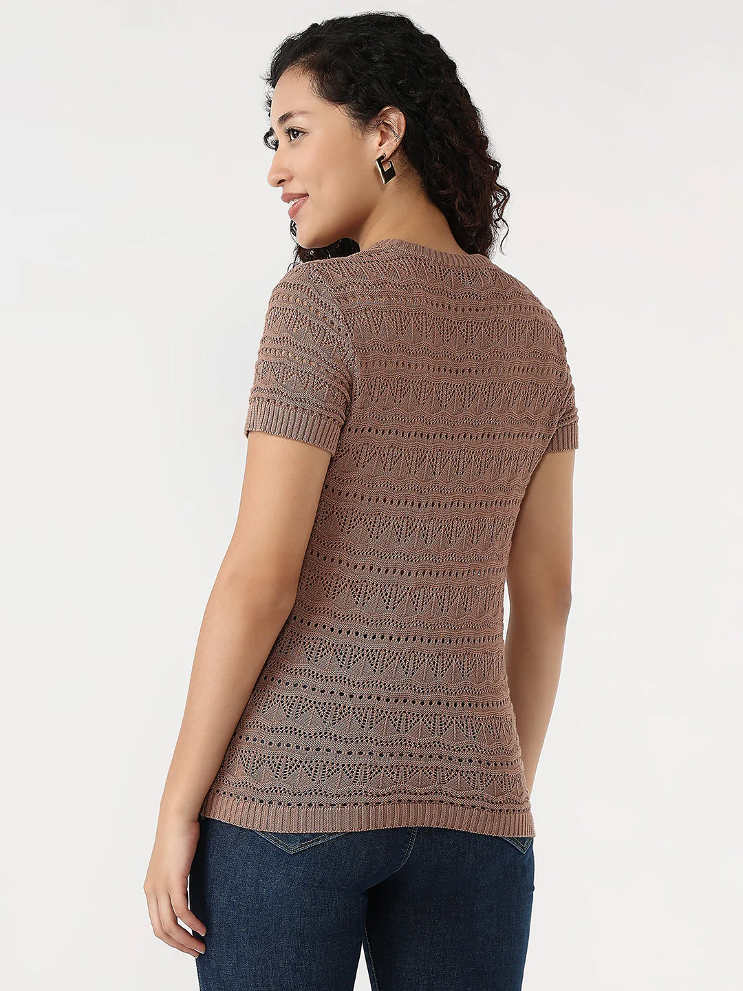 Women Chocolate Malt Slim Flat Knit Top - Image 4
