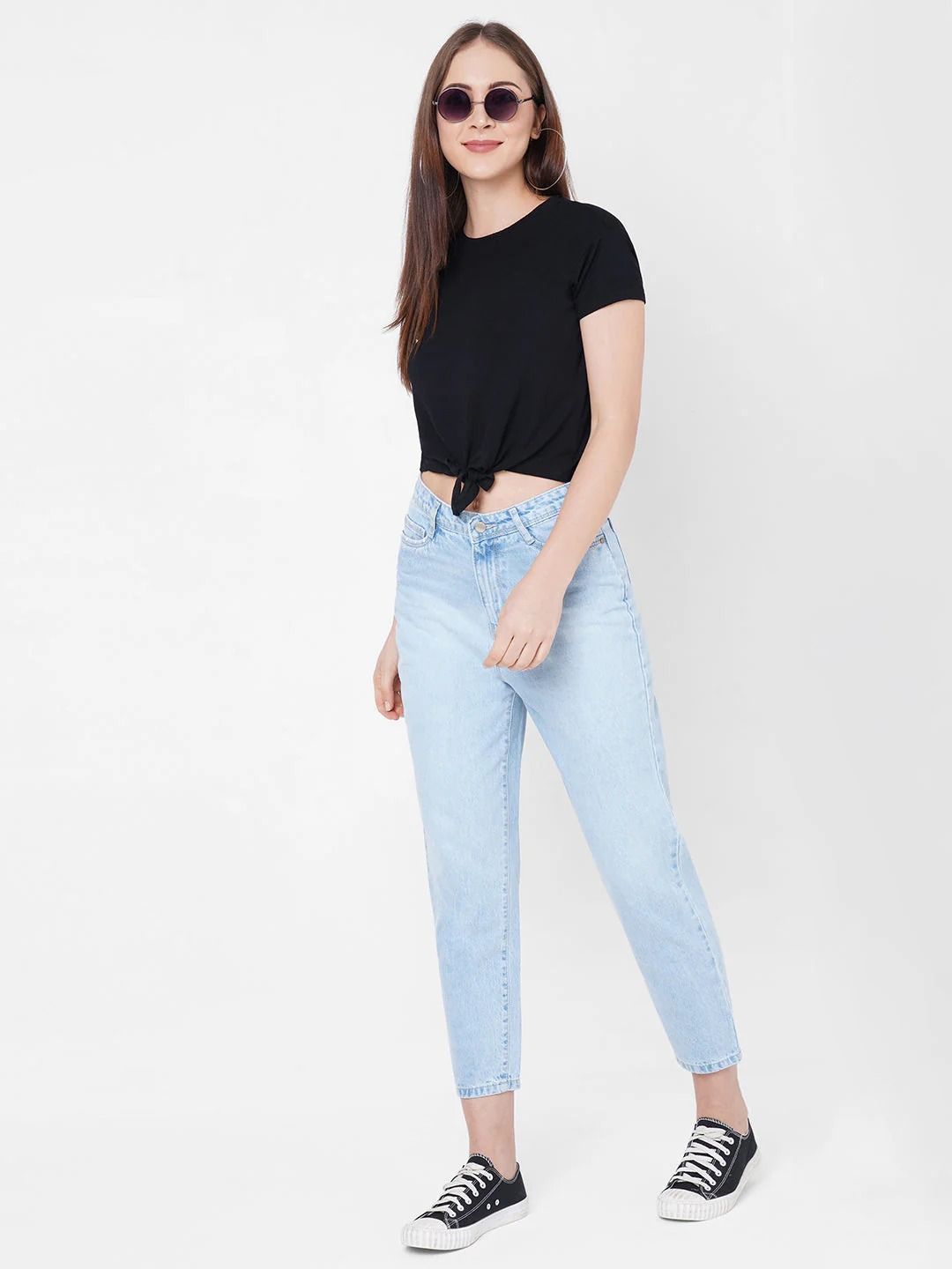 Women Crop Front Tie-Up Slim T-Shirt