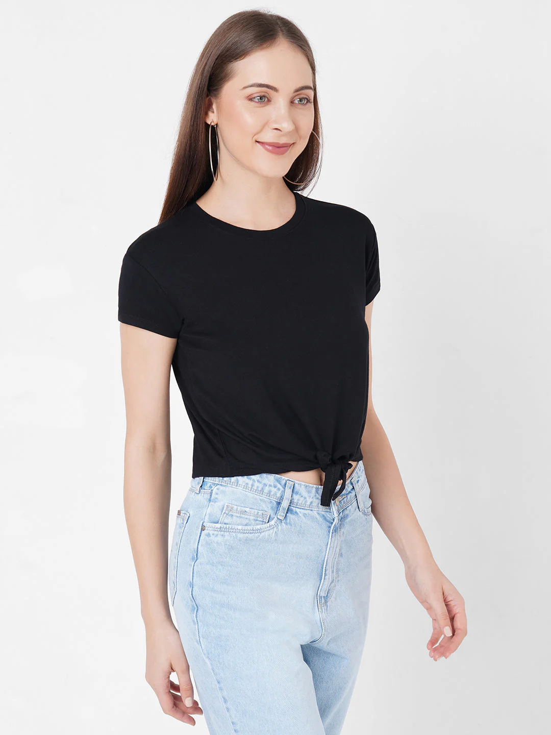 Women Crop Front Tie-Up Slim T-Shirt - Image 4