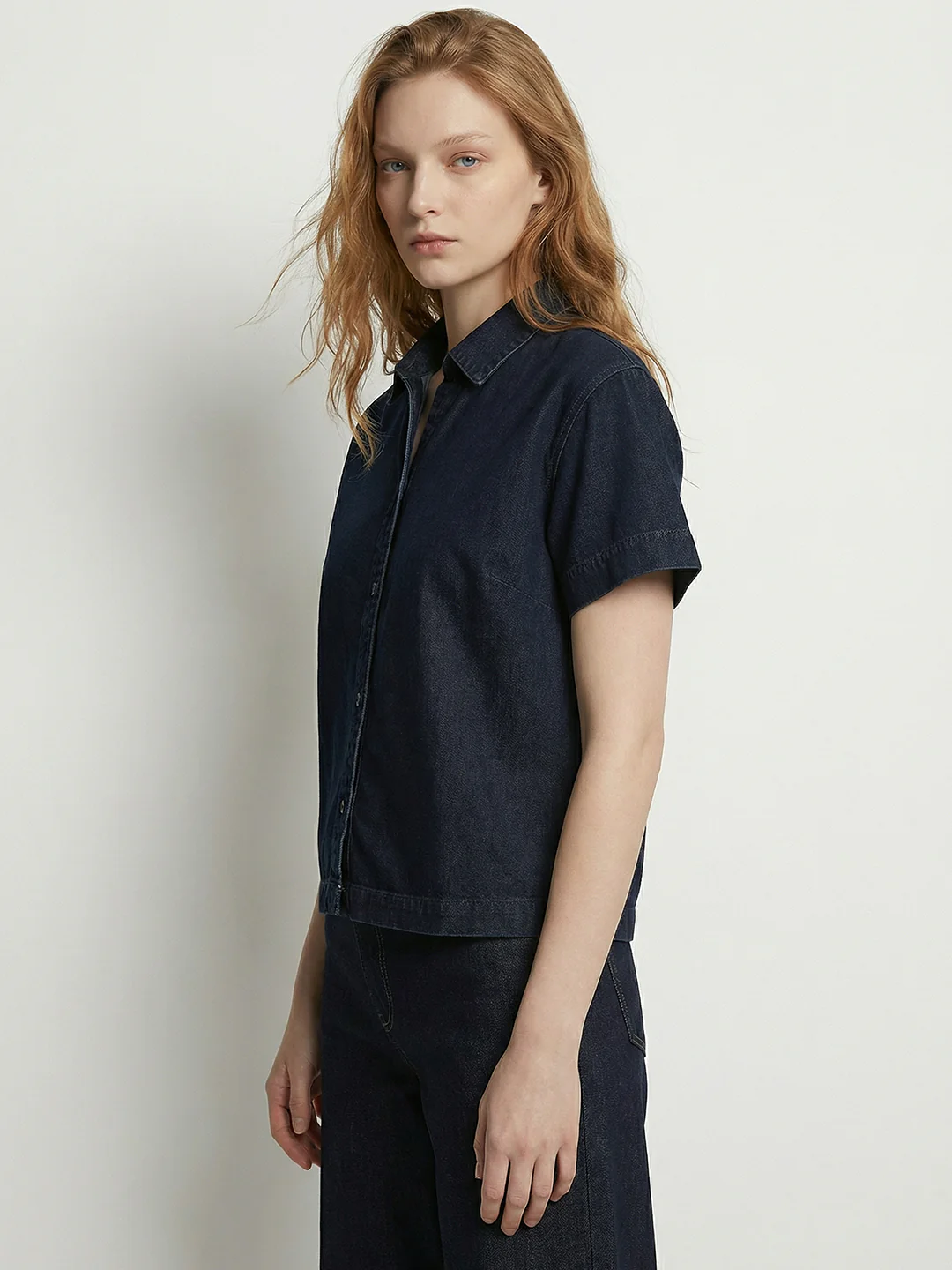 Women Dark Blue Crop Shirt - Image 3