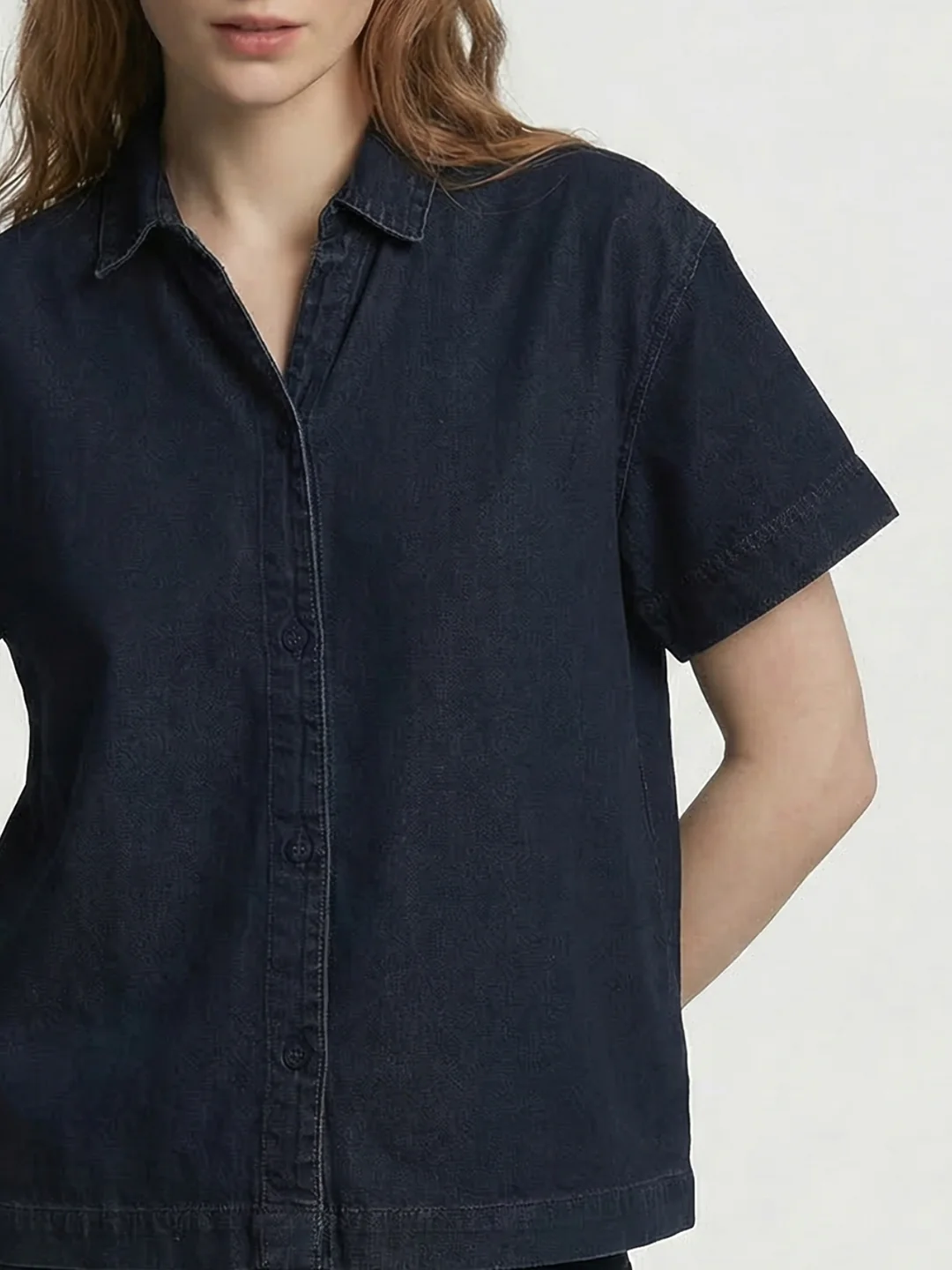 Women Dark Blue Crop Shirt - Image 5