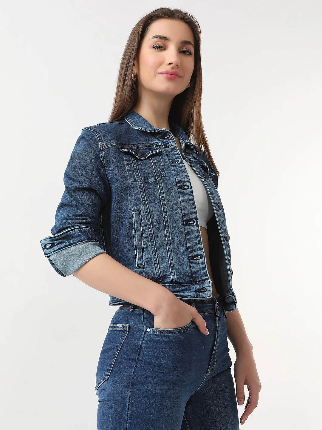 Women Dark Blue Denim Jacket - Image 4