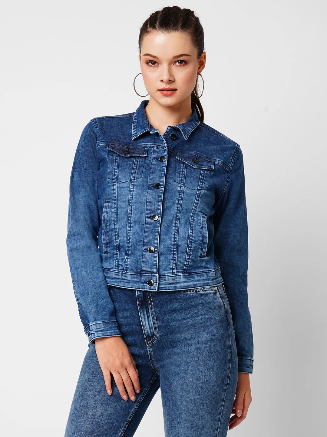 Women Dark Blue Denim Jacket - Image 2
