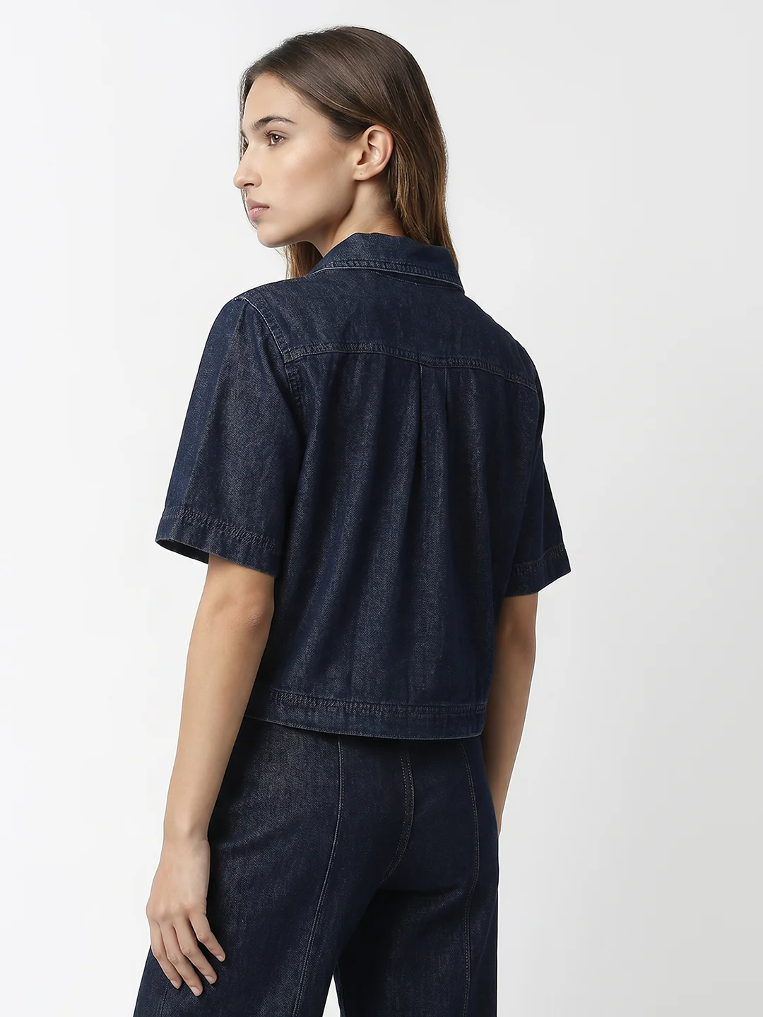 Women Dark Blue Denim Shirt - Image 3