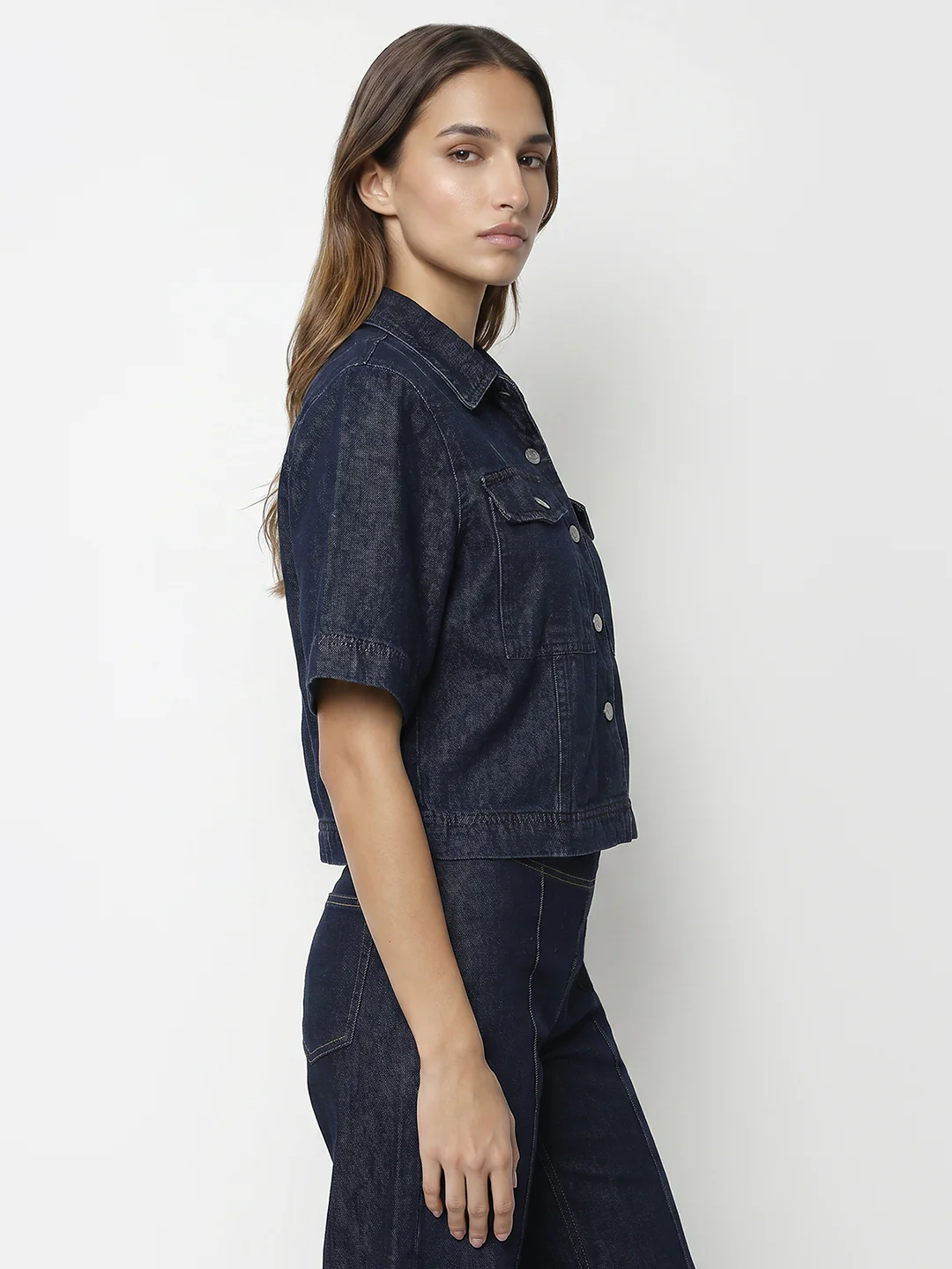 Women Dark Blue Denim Shirt - Image 5