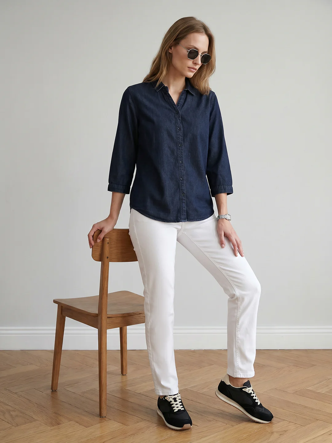 Women Dark Blue Denim Shirt