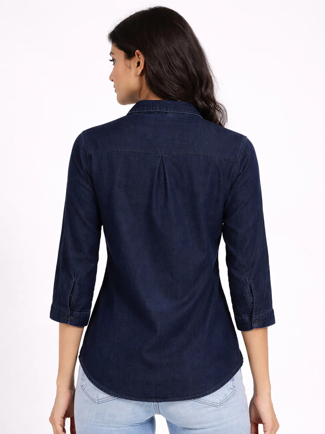 Women Dark Blue Denim Shirt - Image 3