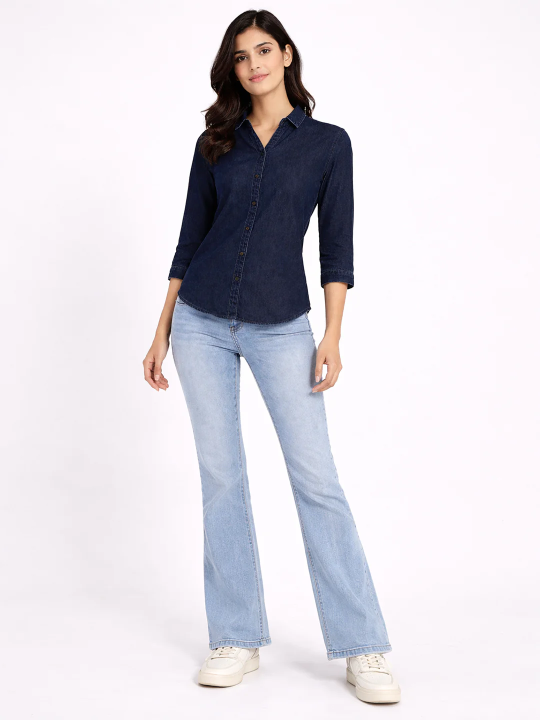 Women Dark Blue Denim Shirt - Image 5