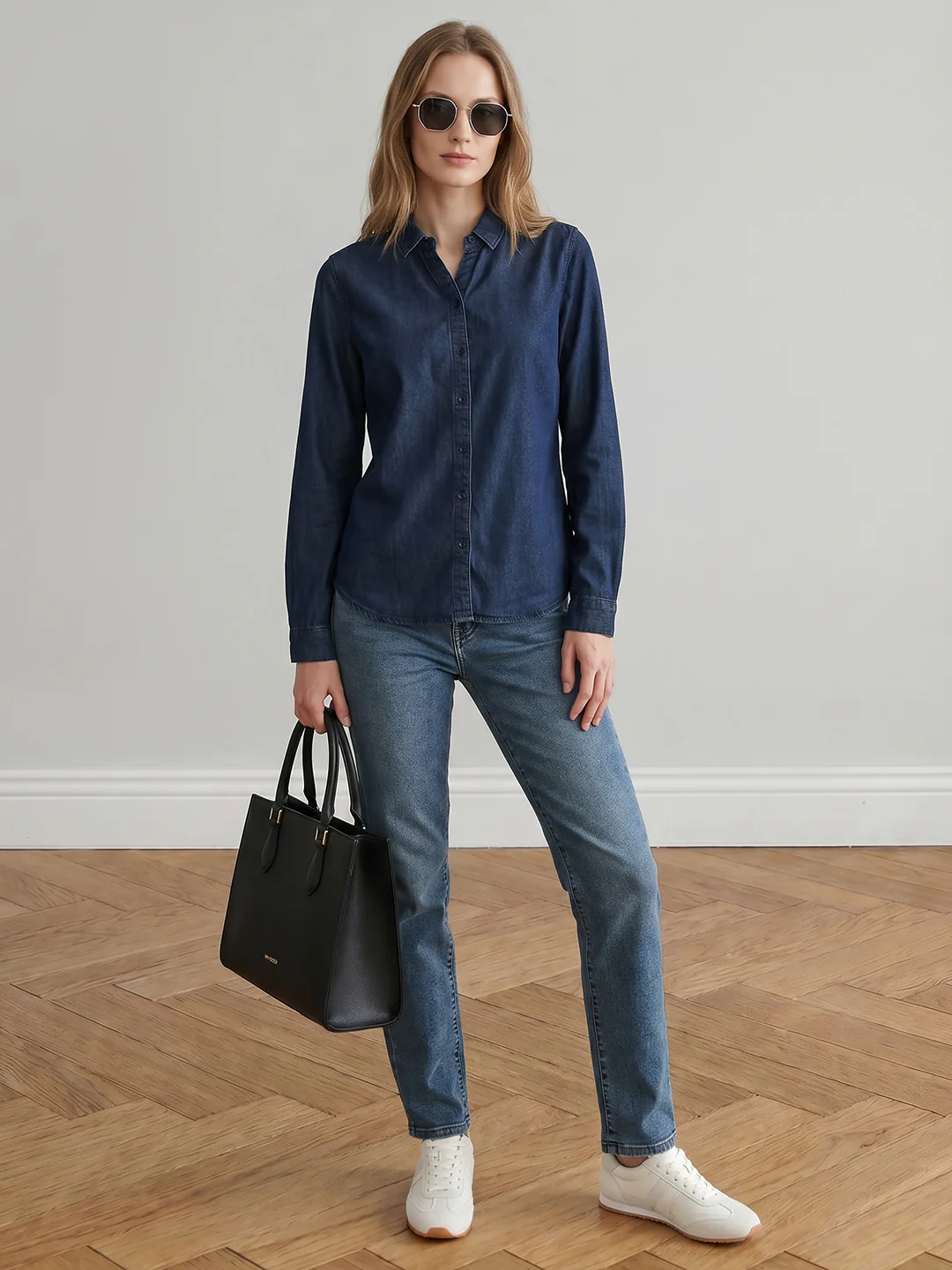Women Dark Blue Denim Shirt