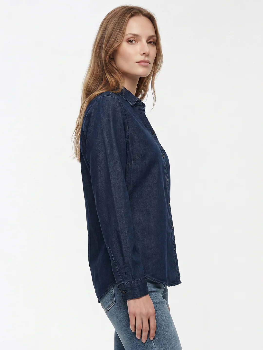 Women Dark Blue Denim Shirt - Image 5