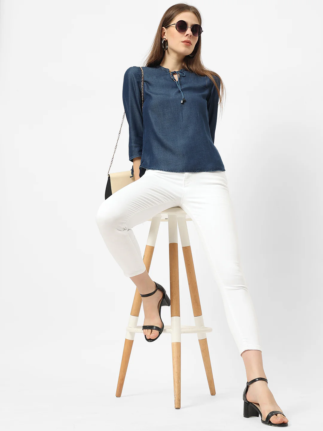 Women Dark Blue Denim Top