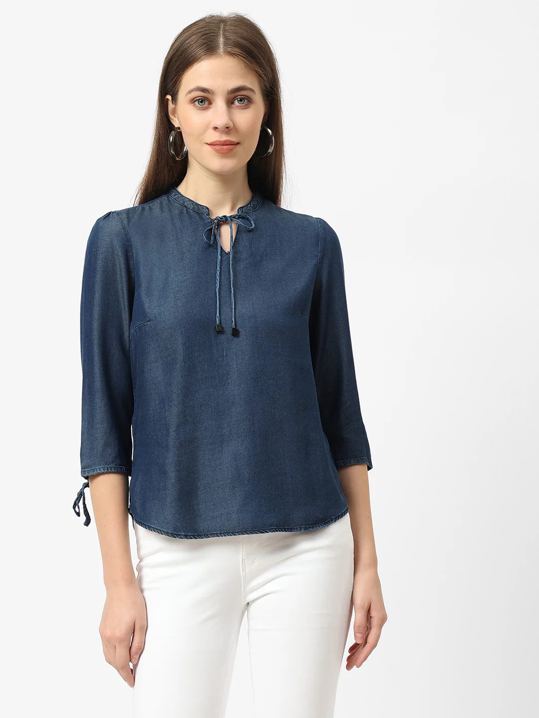 Women Dark Blue Denim Top - Image 2