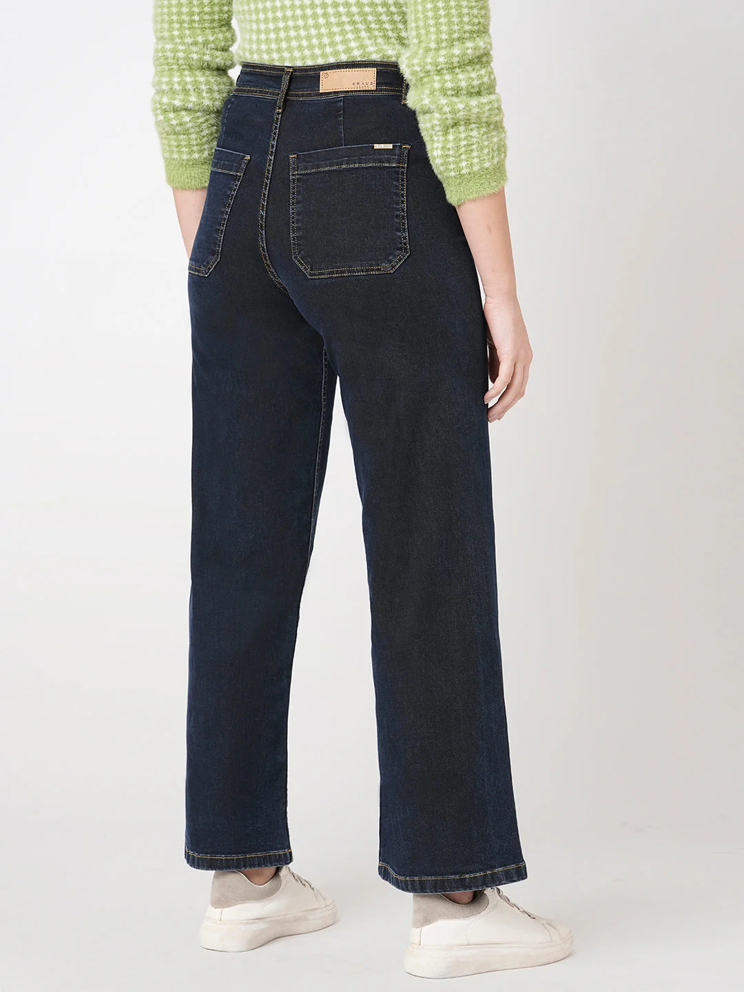 Women Dark Blue High Marine Wide Leg Jeans - Image 3