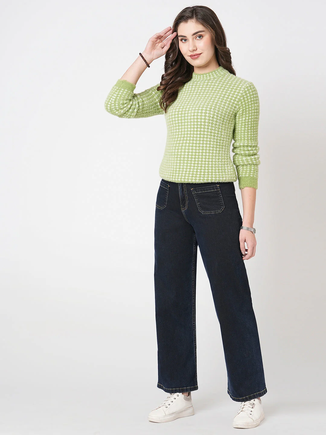 Women Dark Blue High Marine Wide Leg Jeans - Image 4