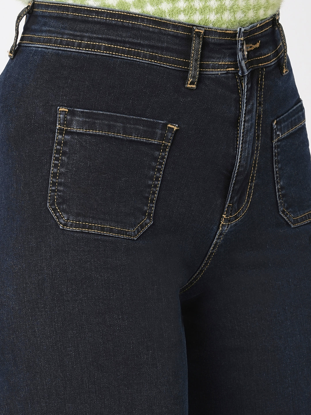 Women Dark Blue High Marine Wide Leg Jeans - Image 5