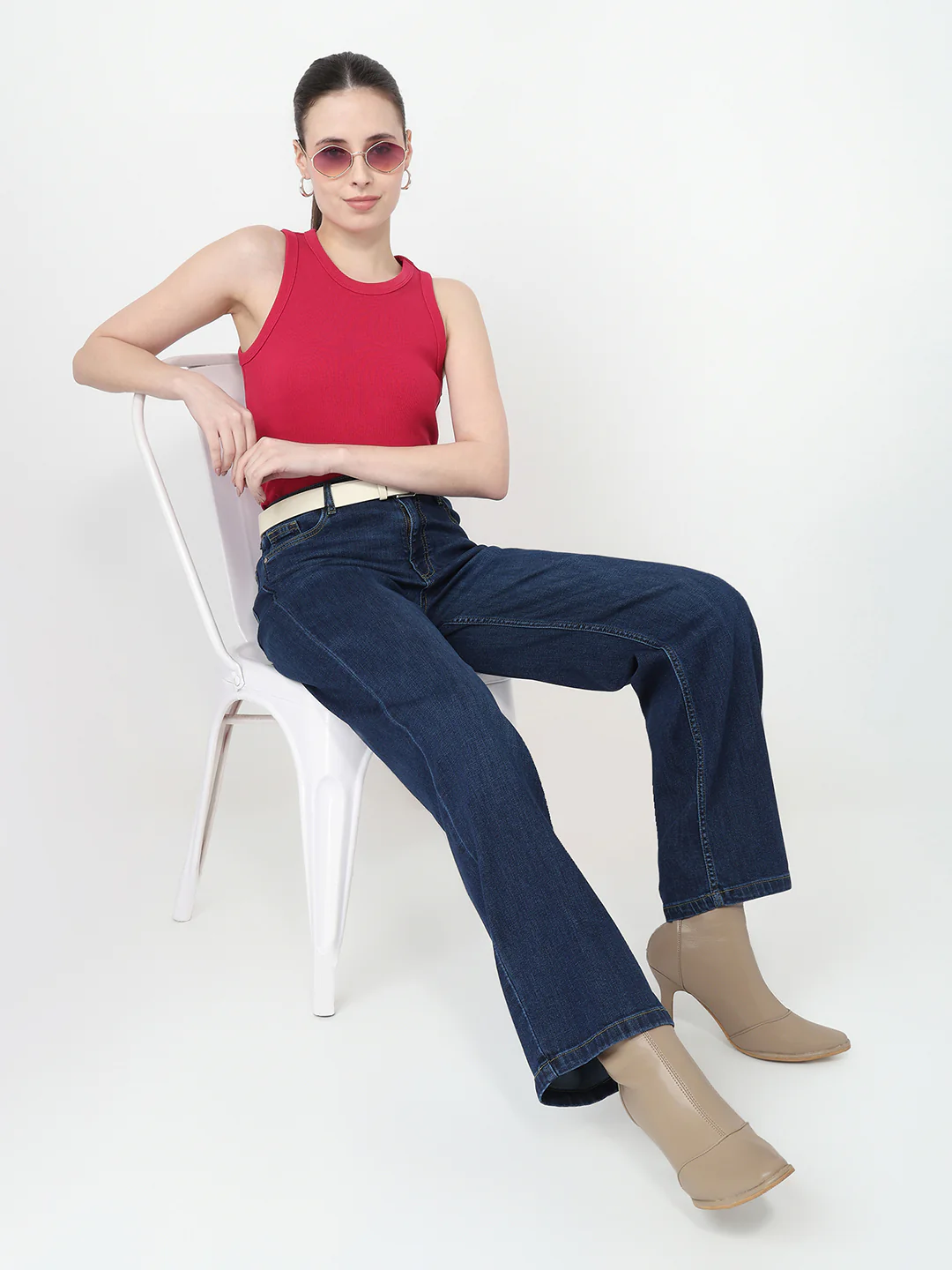 Women Dark Blue High-Rise Baggy Jeans