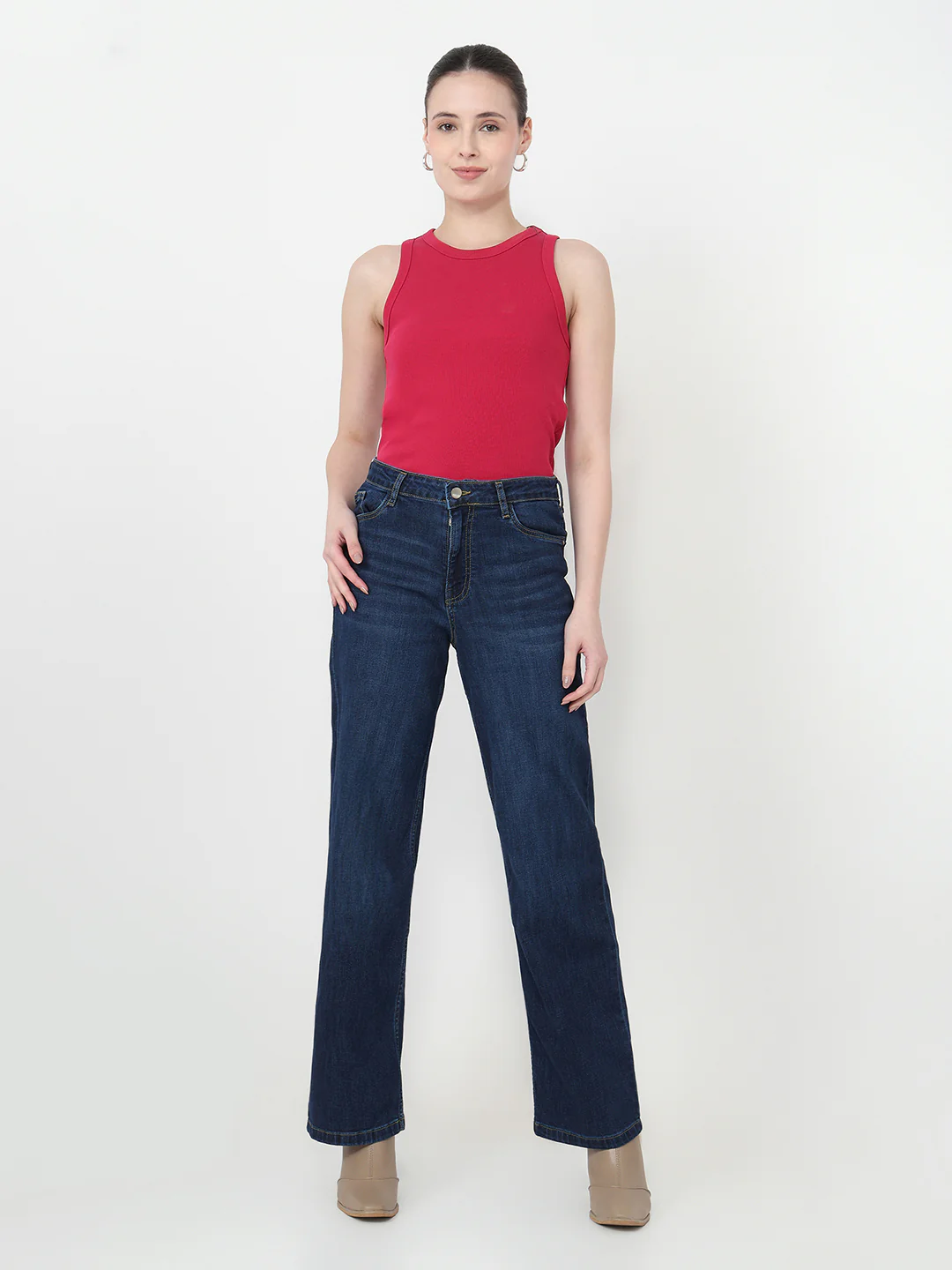 Women Dark Blue High-Rise Baggy Jeans - Image 4