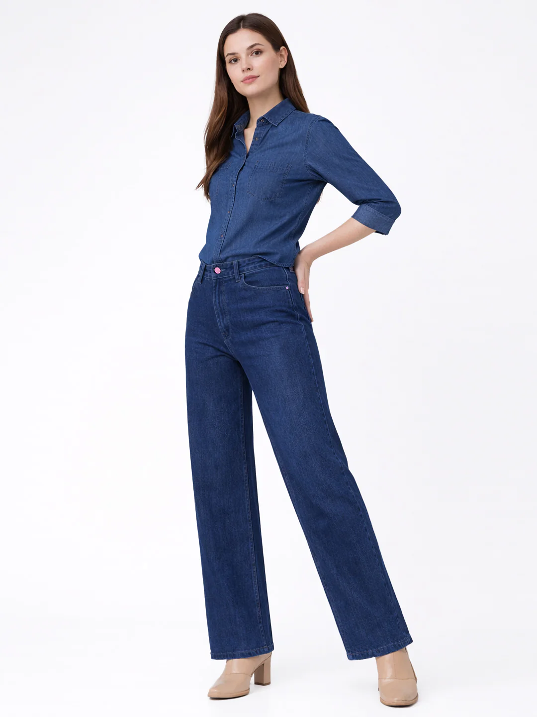 Women Dark Blue High-Rise Baggy Jeans