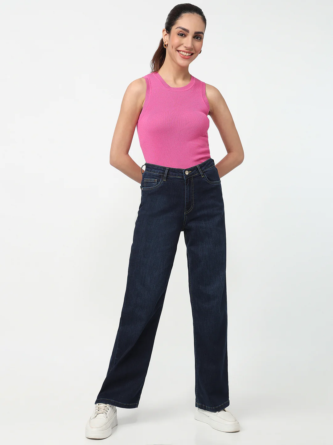 Women Dark Blue High-Rise Baggy Jeans - Image 4