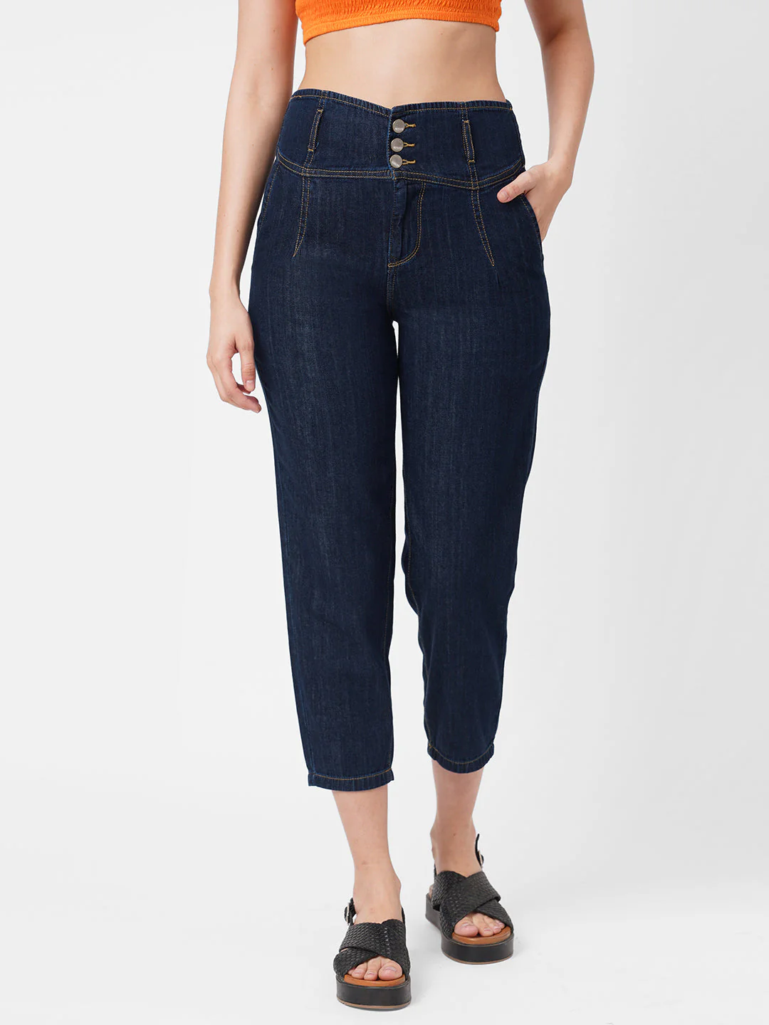 Women Dark Blue High-Rise Baggy Jeans - Image 2